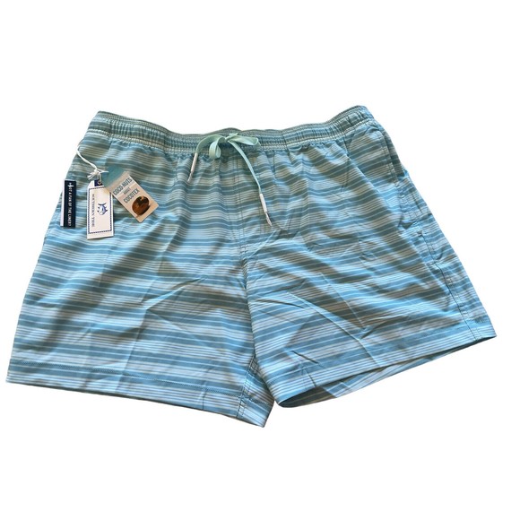 NWT Southern Tide Swim Trunks Men XL Carmel Striped 6" Inseam Ocean Teal $89.50 - Picture 1 of 8